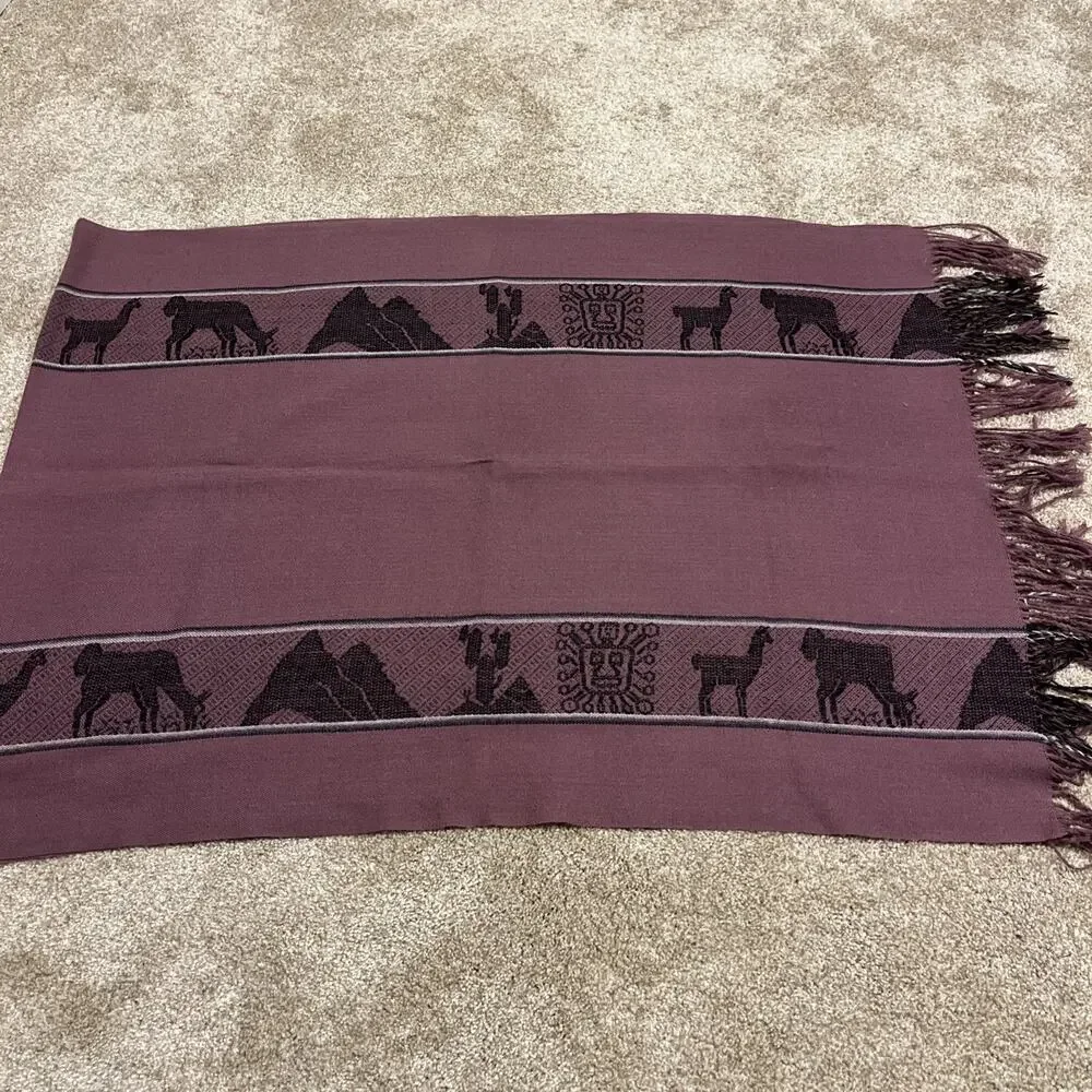 Burgundy Purple Alpaca Travel Scarf • Sun God • Vintage • 68x24
